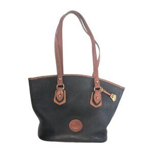 Vintage Dooney & Bourke Pebble Leather Tote Black & Tan AWL Shoulder Tote Bag